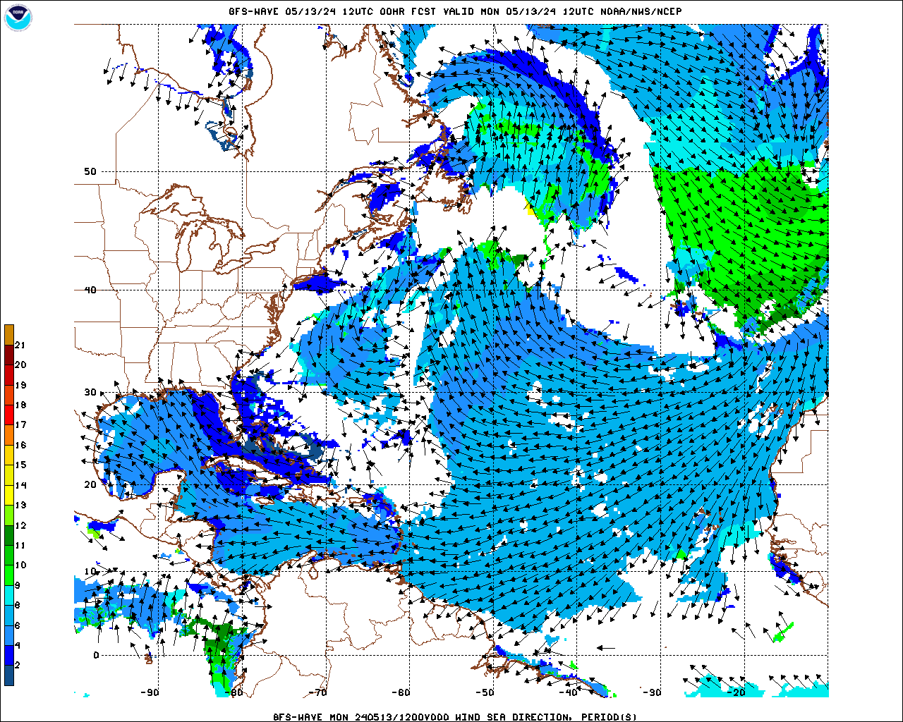 Atlantic Wind Speed and Direction Forecast