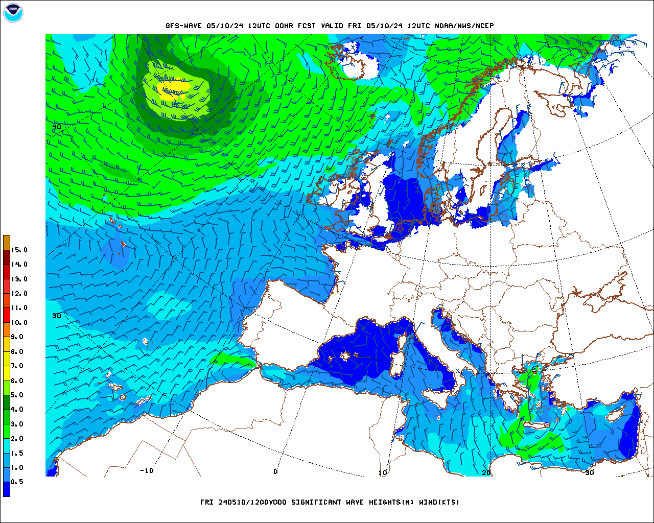 UK, Ireland and France Wave Height Forecast