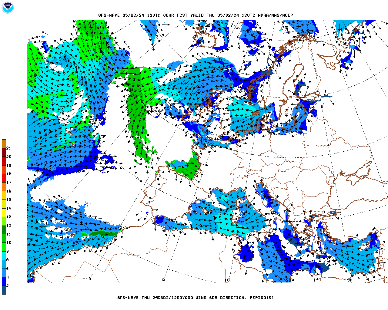 UK and France Wind Speed and Direction Forecast