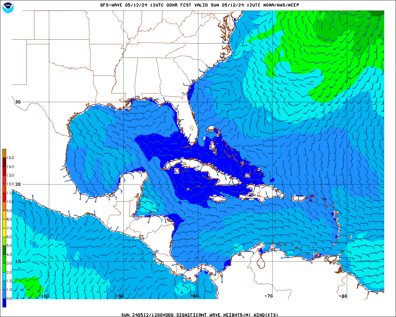 Brazil, Mexico and East Coast USA Wave Height Forecast