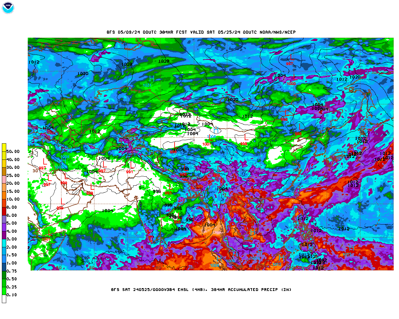 میزان بارش تجمعی بارش تا دو هفته آینده