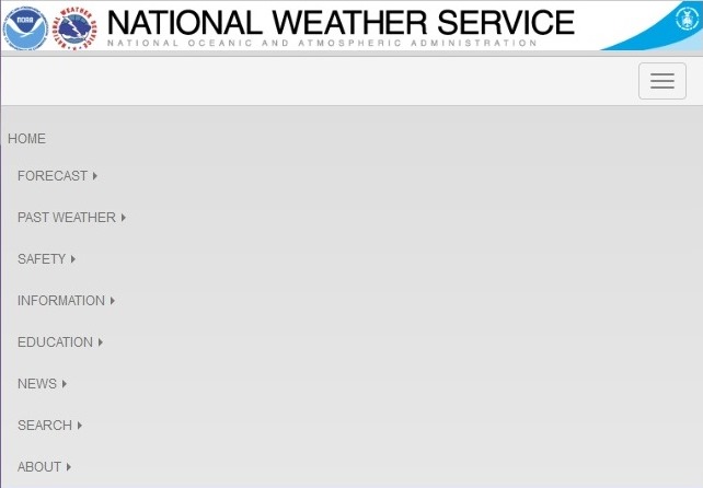 National Weather Service Header with menu opened