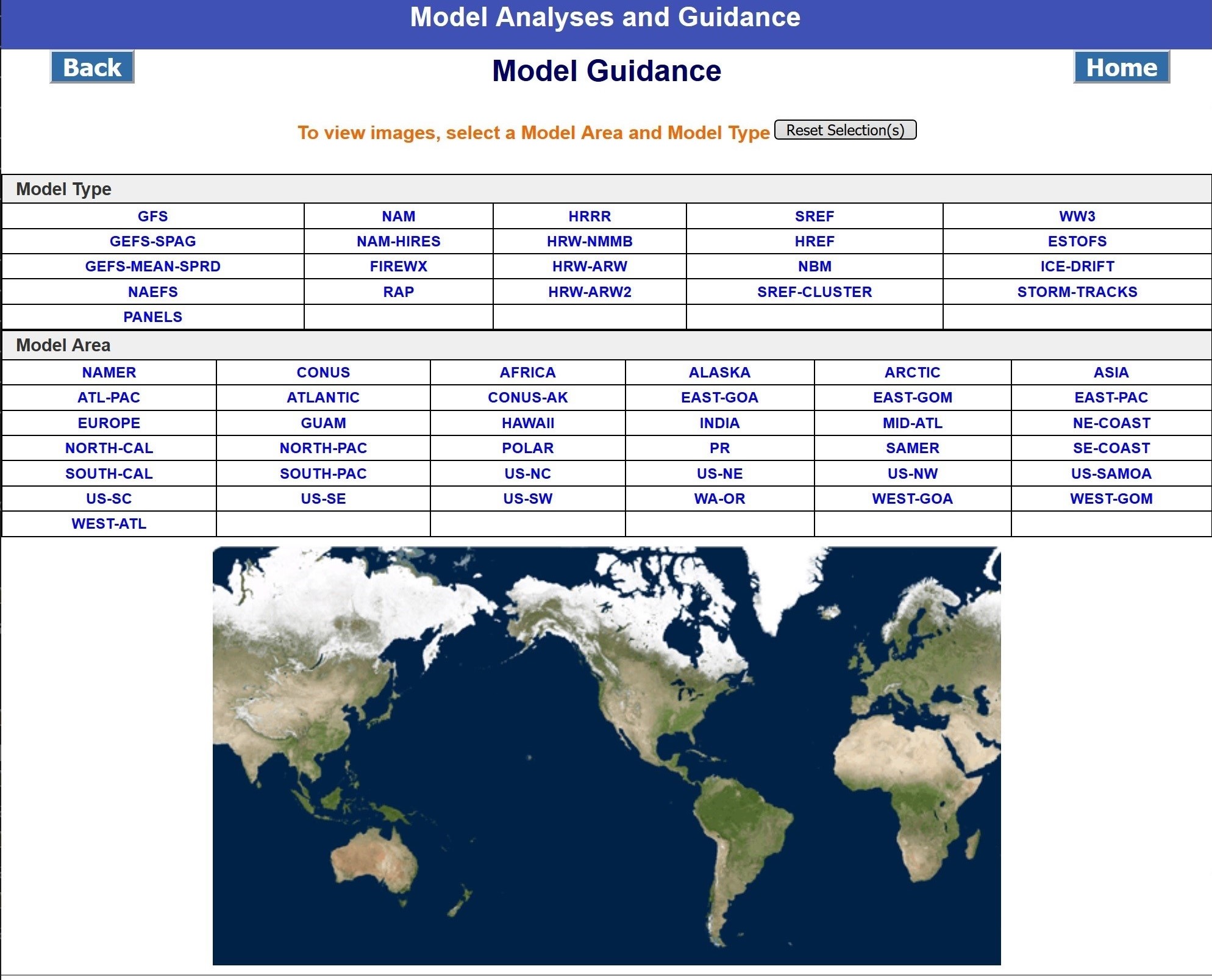 Model Guidance Area/Model Selection Page